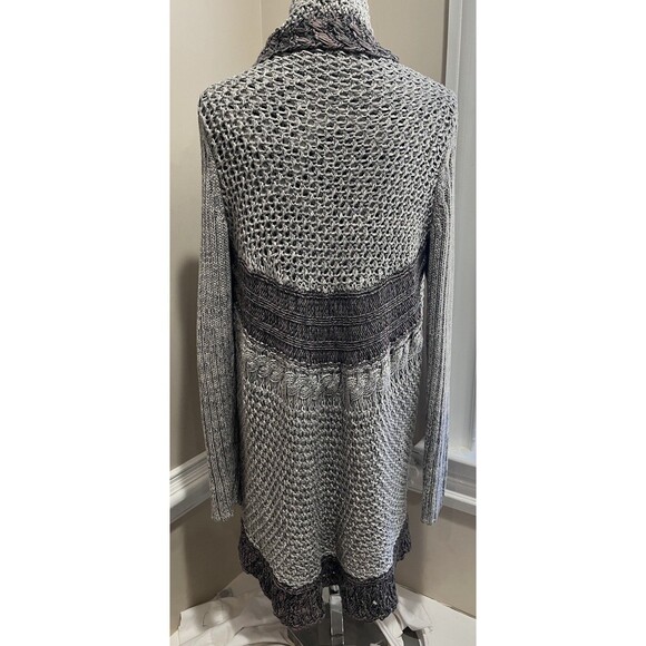Cabi Gray Open Front Round Hem Open Knit Cardigan Sweater Med Y2K Grunge Boho - Picture 7 of 15